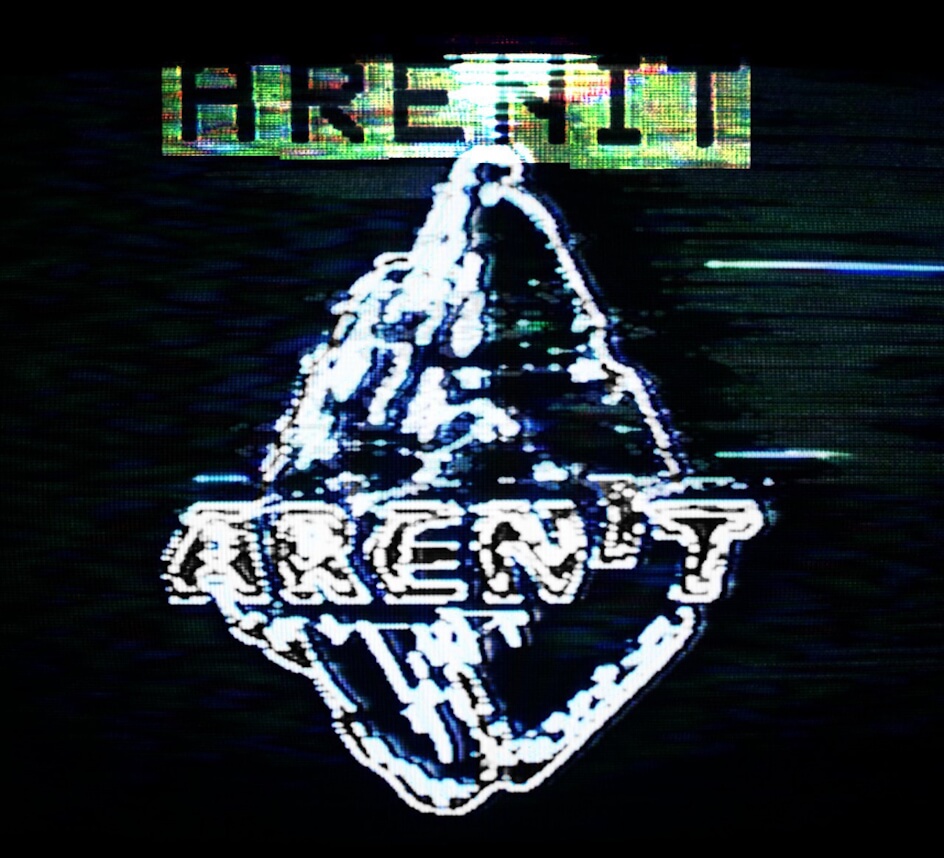 Arenit-Steinchen :> Screenshot aus einem Video der Band Arenit: Zu sehen sind oben der Schriftzug ARENIT, darunter das Logo - eine Art Felsbrocken. Das ganze hat die Optik alter VHS-Kassetten